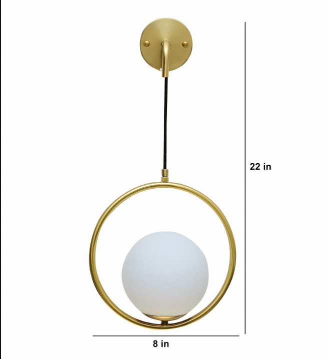 White Glass and Metal Frame Wall Hanging Light