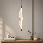 Modern Frilly LED Pendant Light | Off-White Warm Glow | Adjustable Hanging Light with Black Wire & Golden Ceiling Plate | 10W LED