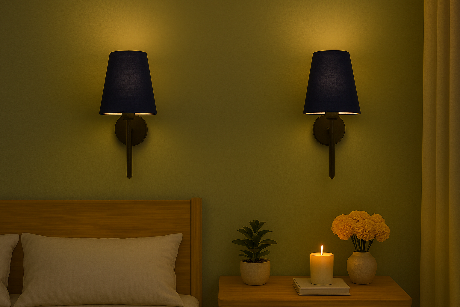 The blue Fabric Lamp Shade Wall Lights