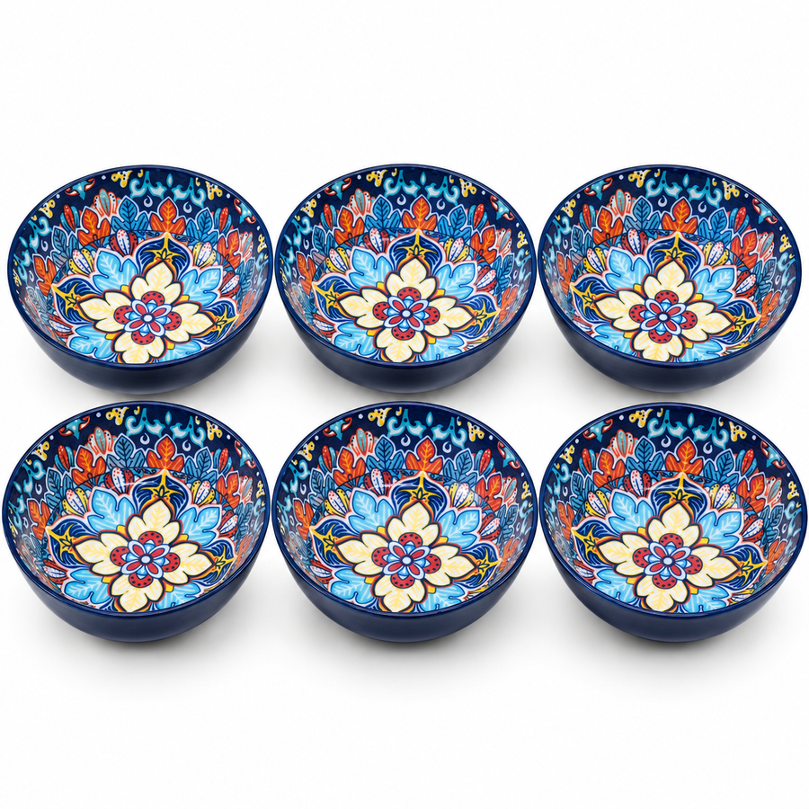 Coral Tree Multicolour Floral Ceramic Serving Bowls with Decorative Gift Box – Set of 6