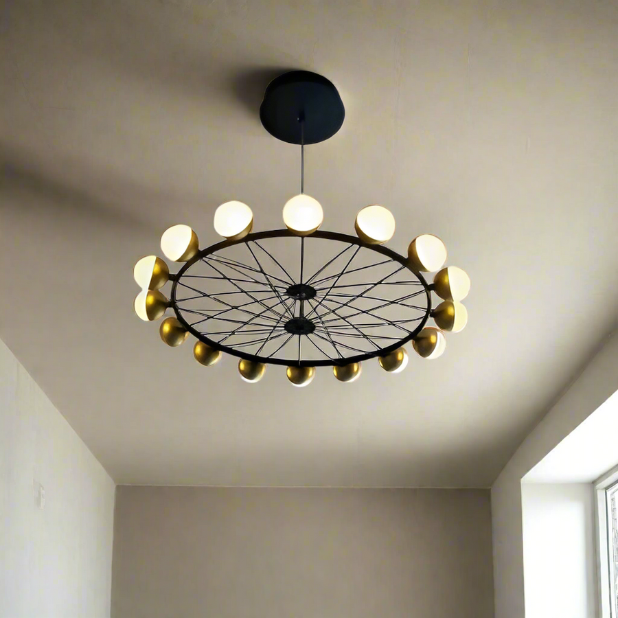 Modern Gold with Black metal 16 Led Chandelier- Round