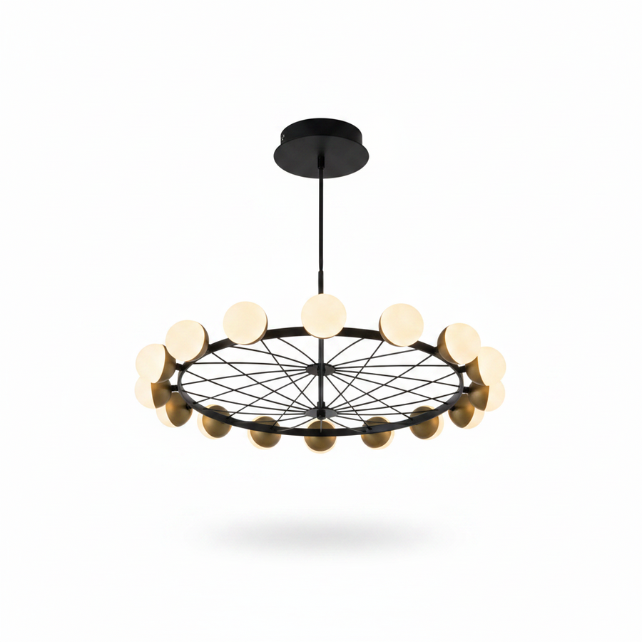 Modern Gold with Black metal 16 Led Chandelier- Round