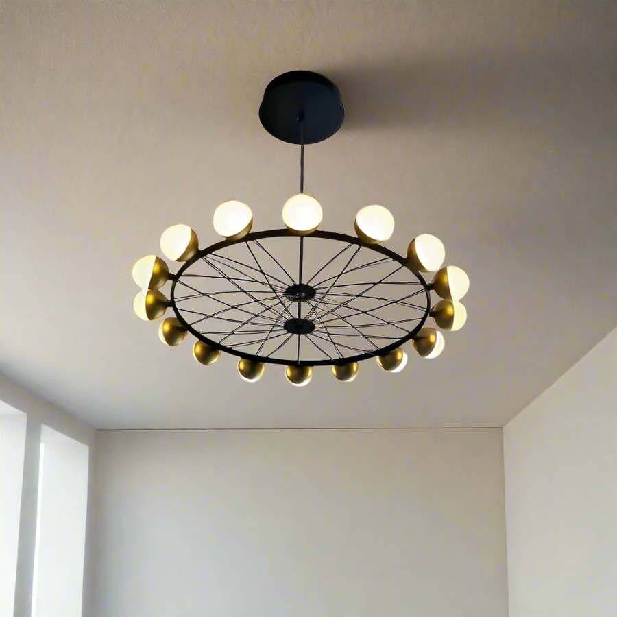 Modern Gold with Black metal 16 Led Chandelier- Round