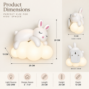 Coral Tree Rabbit on Cloud LED Wall Light for Kids Room | Cute Bunny Decorative Wall Lamp with 3 Colour Changing Light – Warm White, Off White & White | 24W LED Light for Bedroom, Nursery & Playroom