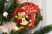 Christmas Wreath Pendant - 35CM Santa Claus Snowman Deer Wood Rattan Ring Xmas Hanging Decor