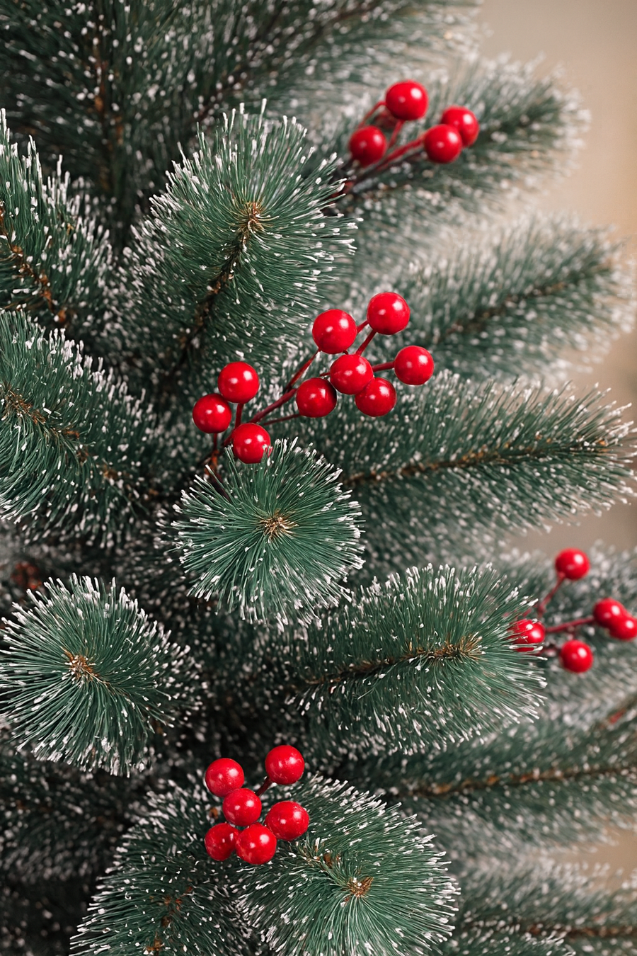 Artificial Christmas Tree with Snow-Frosted Branches & Red Berries – Indoor Festive Decoration