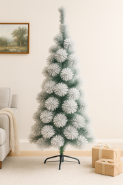 CORAL TREE 6 Ft Snow Flocked Christmas Tree | Dense Pine Branches | Heavy Snow Finish | Metal Stand