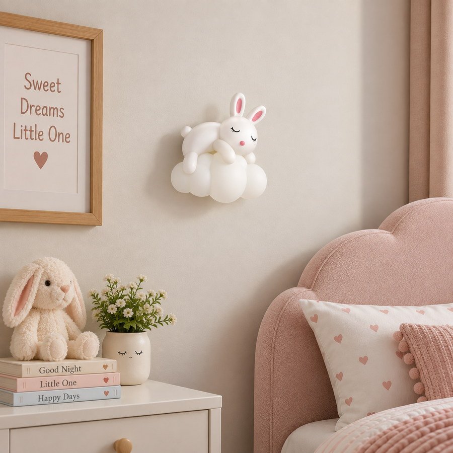 Coral Tree Rabbit on Cloud LED Wall Light for Kids Room | Cute Bunny Decorative Wall Lamp with 3 Colour Changing Light – Warm White, Off White & White | 24W LED Light for Bedroom, Nursery & Playroom