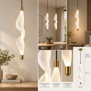 Modern Frilly LED Pendant Light | Off-White Warm Glow | Adjustable Hanging Light with Black Wire & Golden Ceiling Plate | 10W LED
