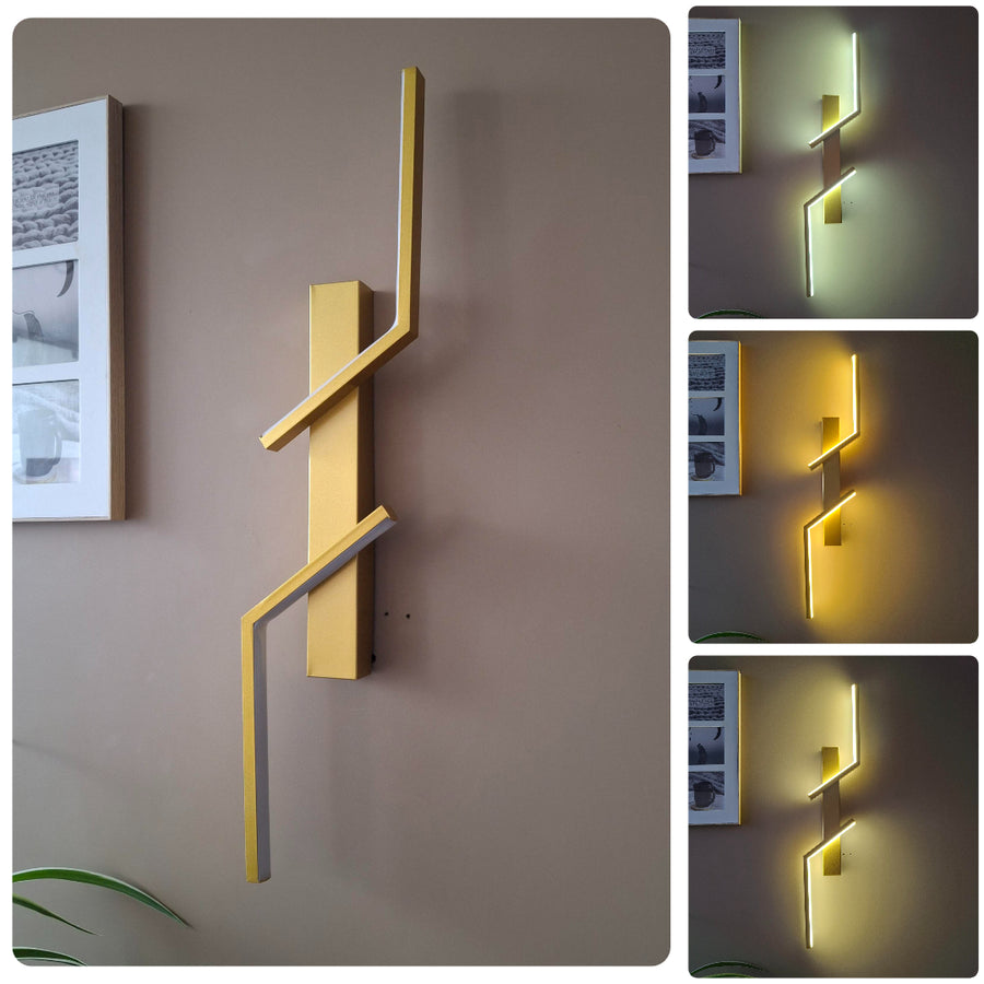 Gold Coated Long Zig Zac Wall Light
