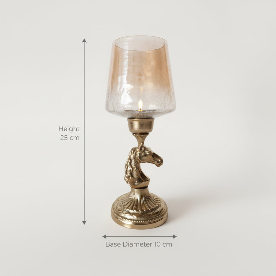 Luxury Horse Head Decorative Candle Holder with Crackle Glass Shade