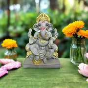 ECO Friendly Plain Ganesh ji with Water Soluble Idol (Grey) 7 inch Ganesh