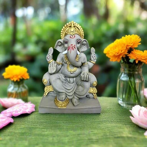 ECO Friendly Plain Ganesh ji with Water Soluble Idol (Grey) 7 inch Ganesh