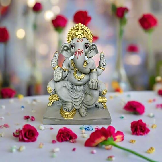 ECO Friendly Plain Ganesh ji with Water Soluble Idol (Grey) 7 inch Ganesh