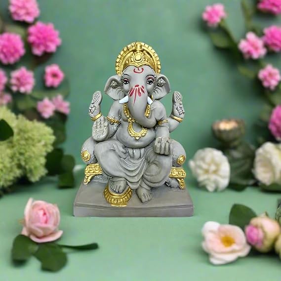 ECO Friendly Plain Ganesh ji with Water Soluble Idol (Grey) 7 inch Ganesh