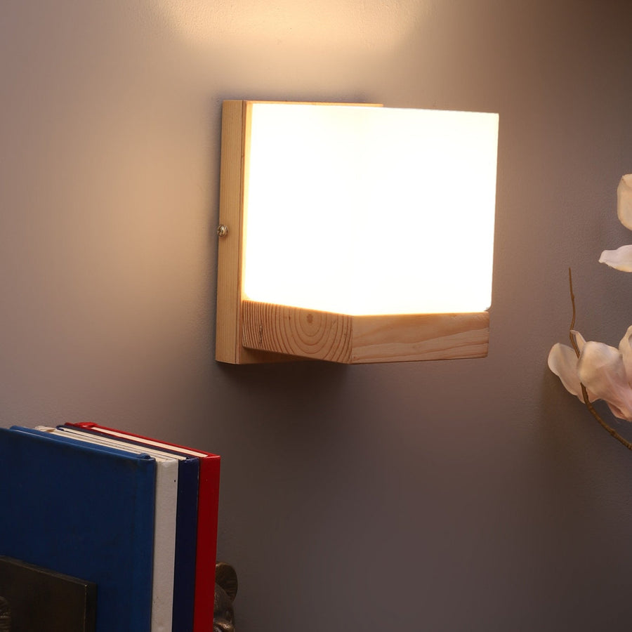 Contemporary Glass Metal Wood Wall Light