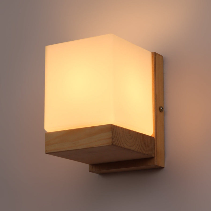 Contemporary Glass Metal Wood Wall Light
