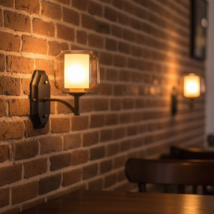 American Style Vintage Wall Light with Wine Glass Shade | Iron Body with Rustic Gold Holder