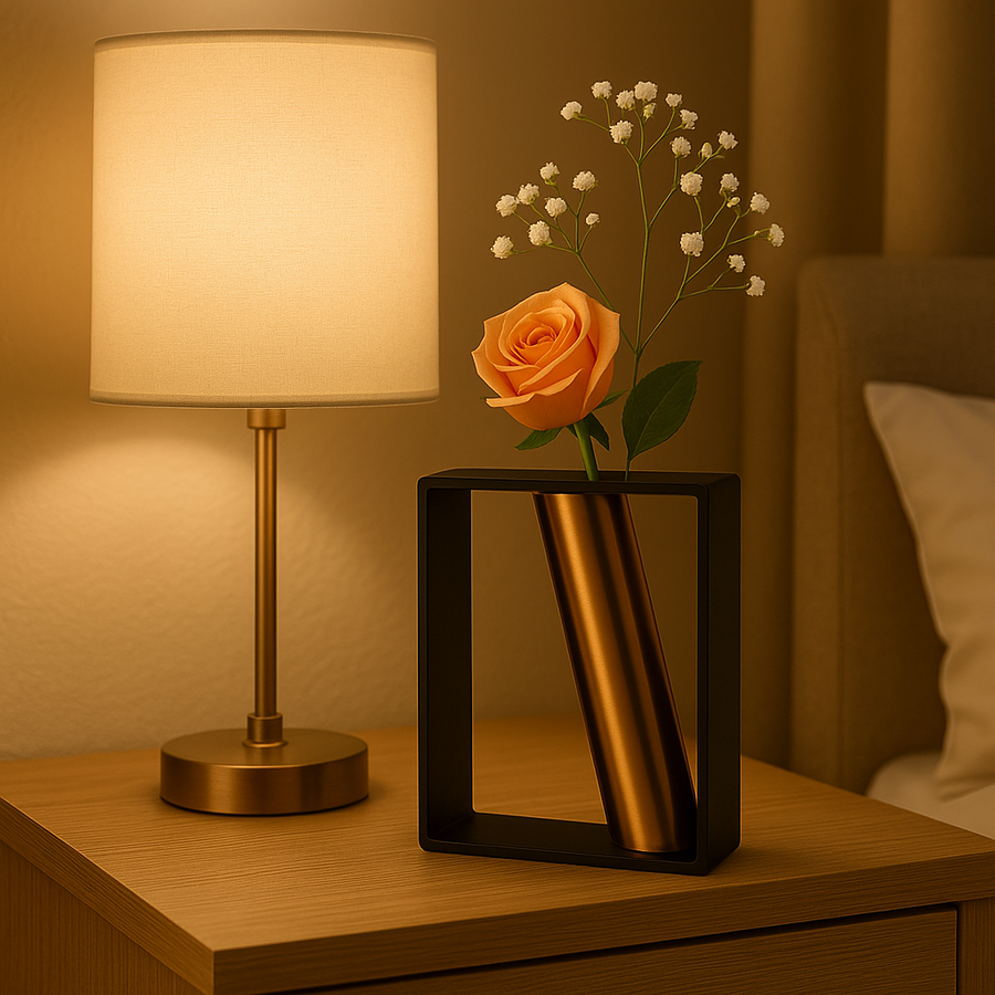 Coral Tree Modern Metal Frame Vase with Golden Tube (20x15.5x6 cm)