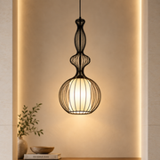 Designer Cage Pendant Light | Metal Frame Hanging Lamp | Adjustable Height Ceiling Light