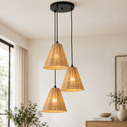 Coral Tree Set of 3 Handwoven Natural Rattan Pendant Hanging Lights