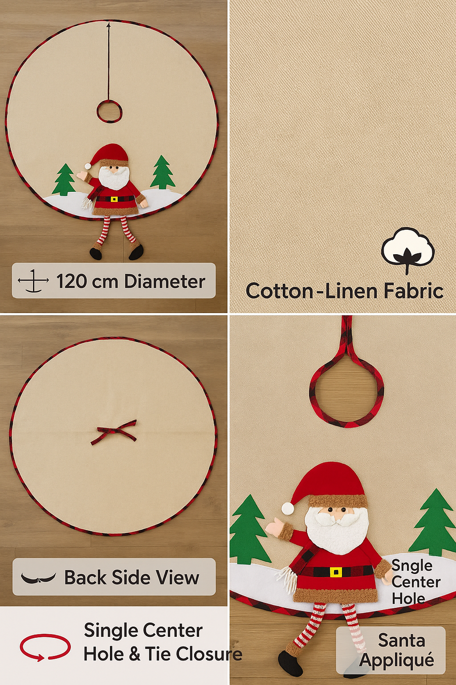 Christmas Tree Skirt with Santa Design – 120 cm Diameter