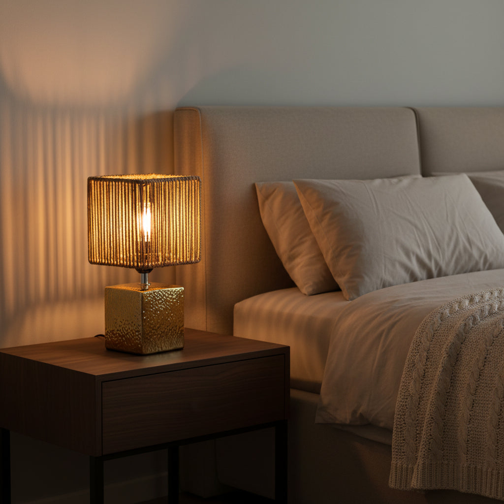 Golden Cermaic  Luxury Table Lamp with Rope style lamp shade