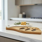 Bamboo Cheese Board Set with Marble Plate & Knives Style 1