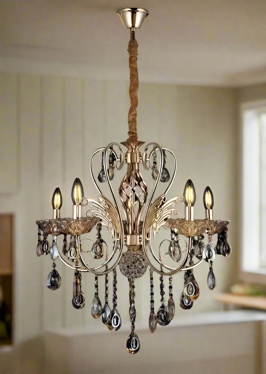 Gold Crystal Ceiling Light, Elegant Crystal & Metal Design
