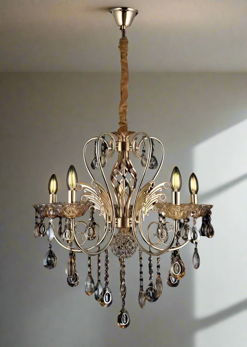 Gold Crystal Ceiling Light, Elegant Crystal & Metal Design