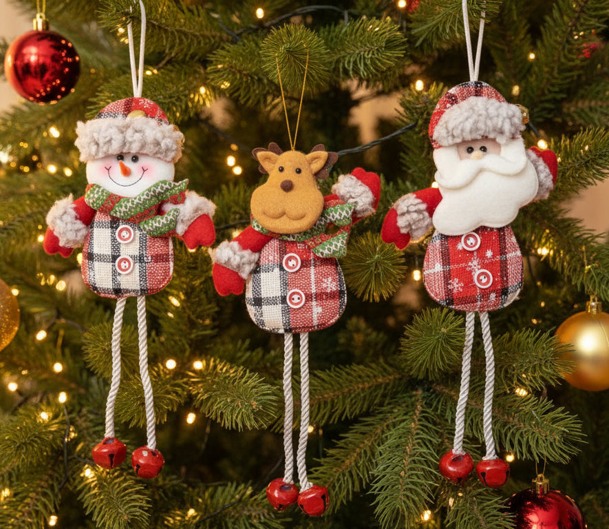 Coral Tree Set of 3 Christmas Ornaments – Santa, Reindeer & Snowman