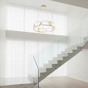 Modern Gold LED Ring Chandelier | Adjustable 80 cm Hanging Ceiling Light with Crystal Accents