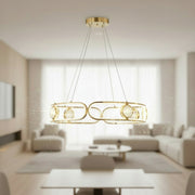 Modern Gold LED Ring Chandelier | Adjustable 80 cm Hanging Ceiling Light with Crystal Accents