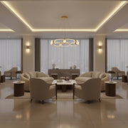 Modern Gold LED Ring Chandelier | Adjustable 80 cm Hanging Ceiling Light with Crystal Accents