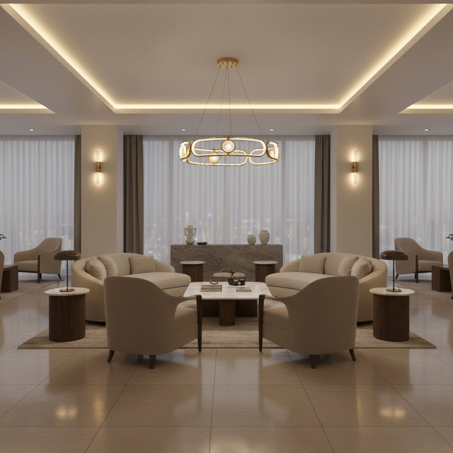 Modern Gold LED Ring Chandelier | Adjustable 80 cm Hanging Ceiling Light with Crystal Accents