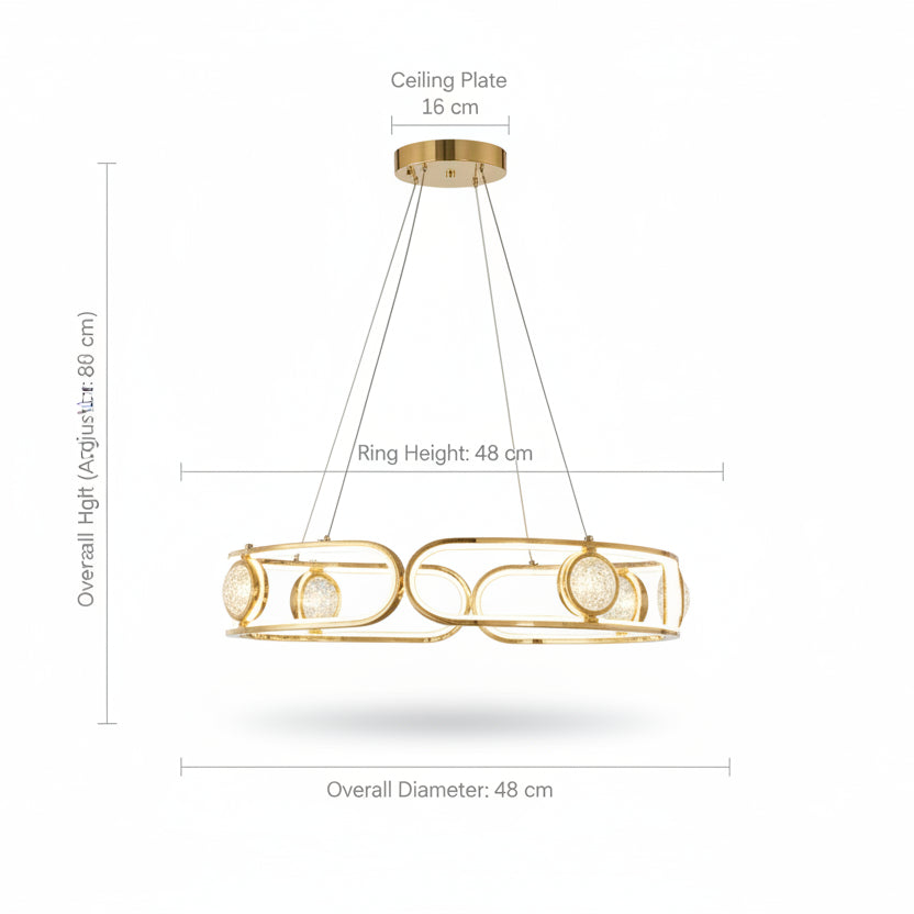 Modern Gold LED Ring Chandelier | Adjustable 80 cm Hanging Ceiling Light with Crystal Accents
