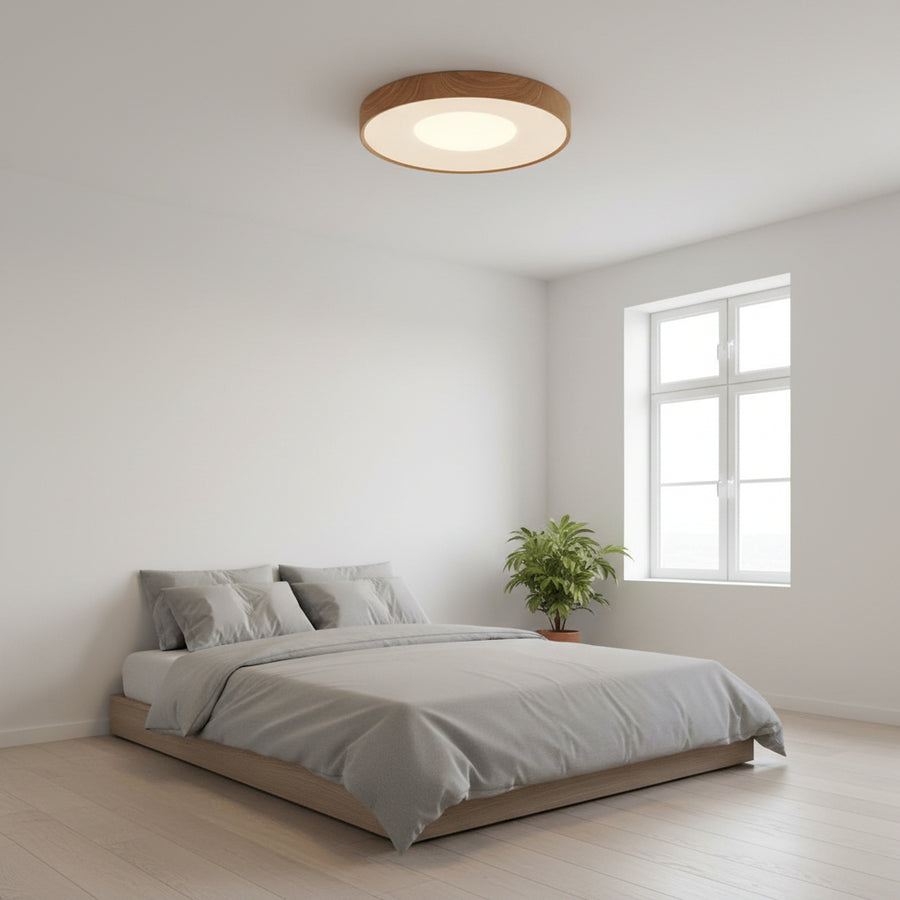 38cm Wooden LED Ceiling Light | 3 Color Changing Flush Mount | Modern Round Surface Light