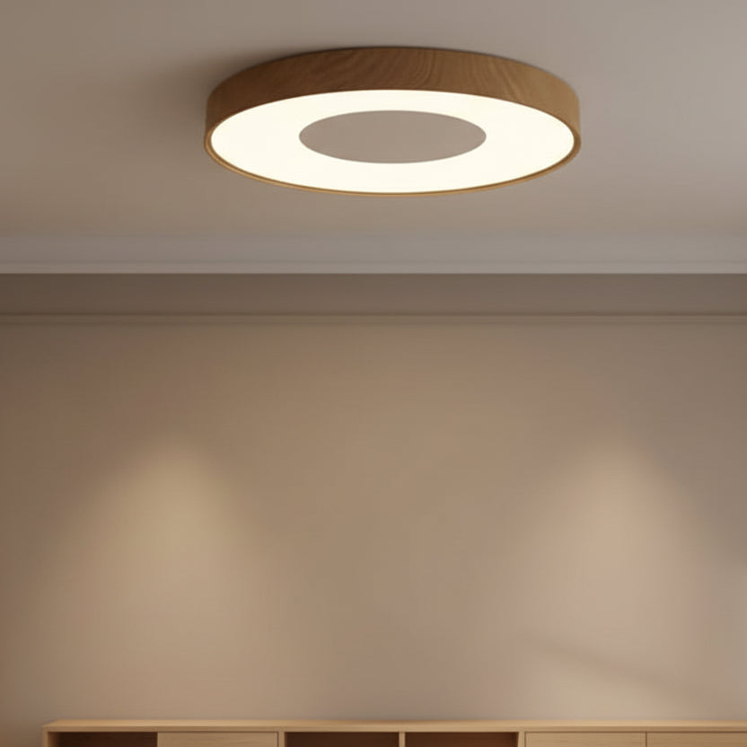 38cm Wooden LED Ceiling Light | 3 Color Changing Flush Mount | Modern Round Surface Light