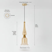 Amber Glass Pendant Light with Inner Cylindrical Diffuser | Champagne Gold Hanging Ceiling Lamp