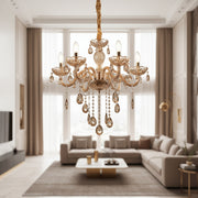 Luxury Champagne Glass Crystal Chandelier | Elegant 6-Arm Ceiling Hanging Light with Sparkling Crystal Droplets