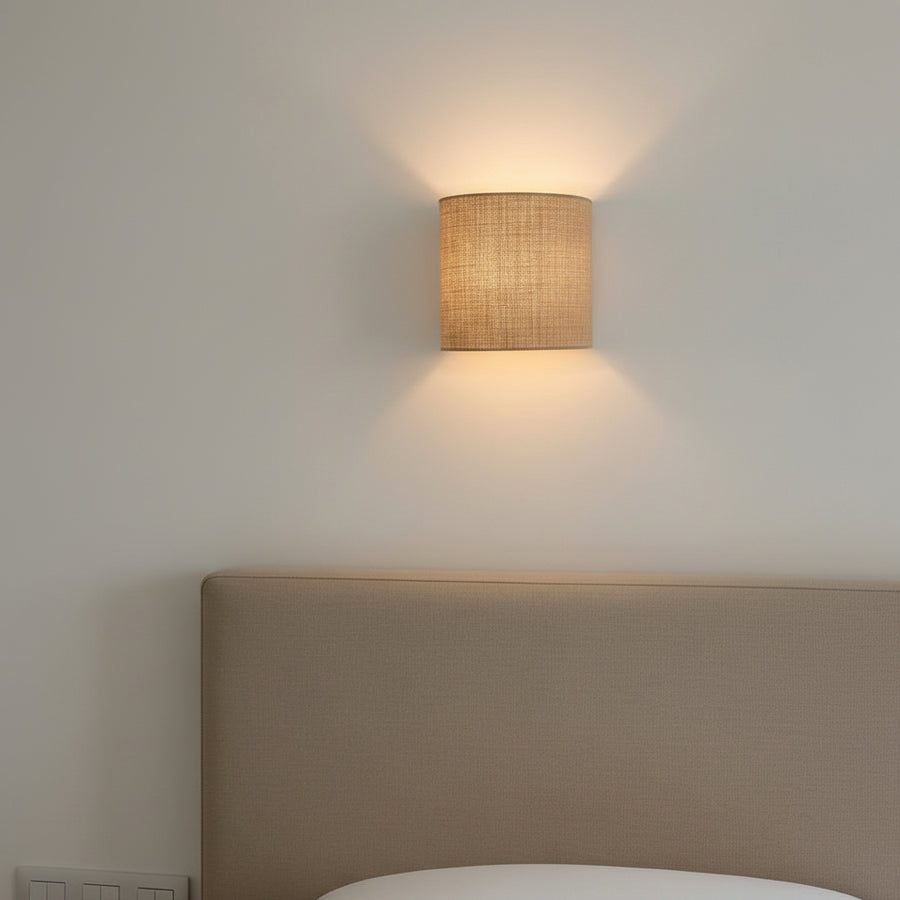 Modern Fabric Wall Light | Ambient Designer Wall Lamp | E14 Holder | Beige Shade
