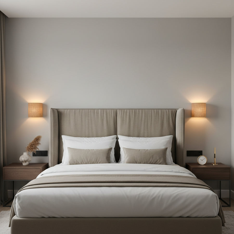 Modern Fabric Wall Light | Ambient Designer Wall Lamp | E14 Holder | Beige Shade