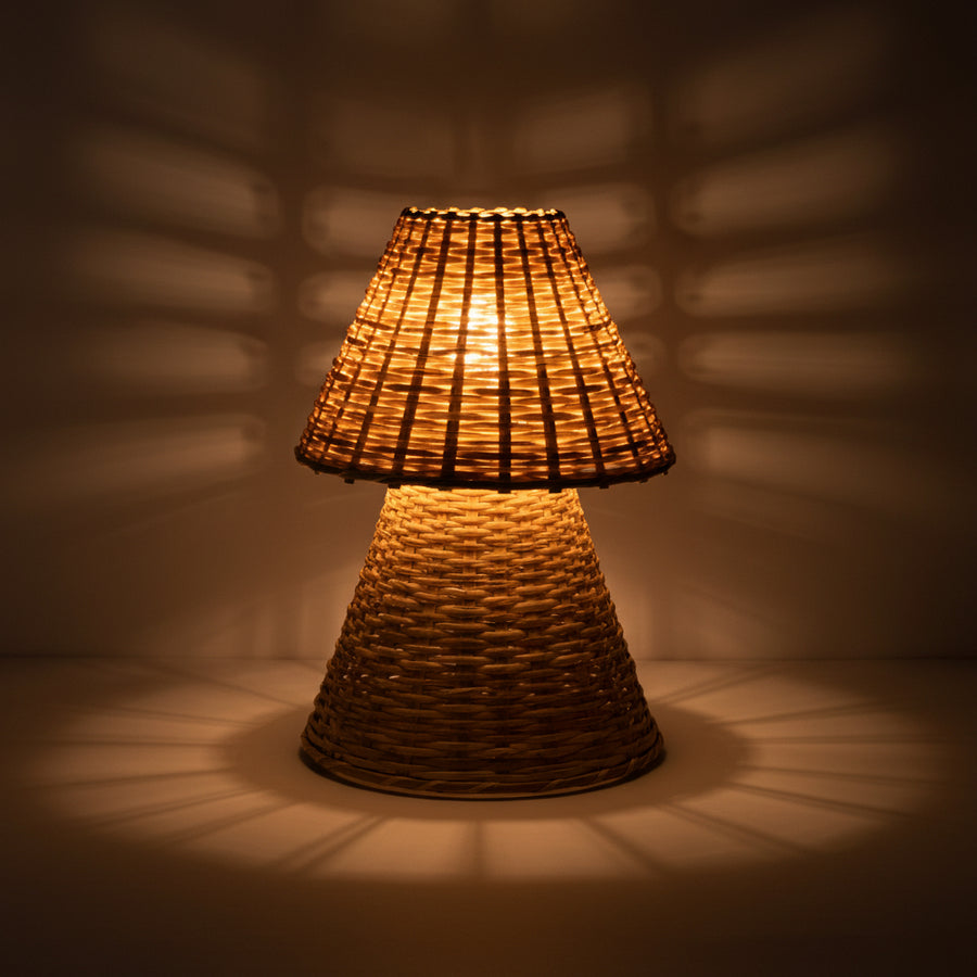 Handcrafted Rattan Wicker Table Lamp with Warm LED Glow | Natural Cane Finish | Decorative Accent Light