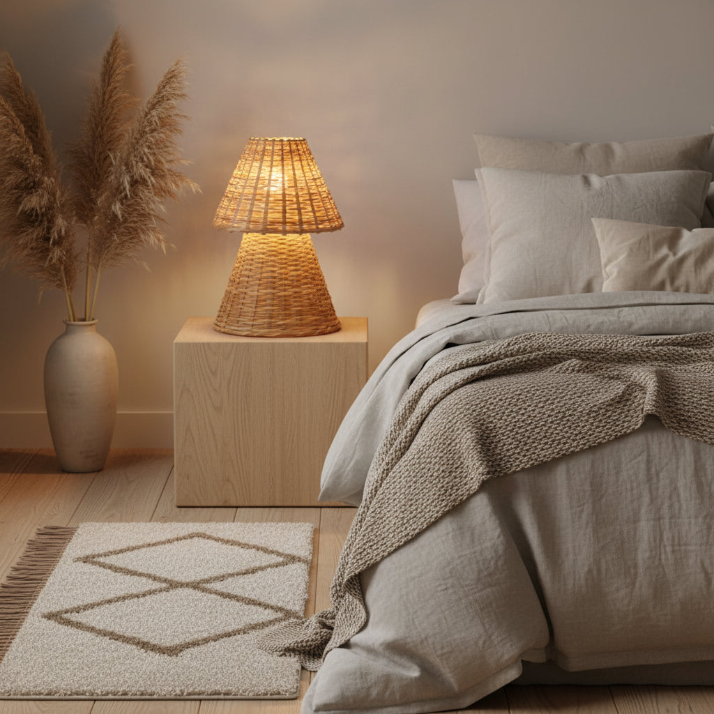 Handcrafted Rattan Wicker Table Lamp with Warm LED Glow | Natural Cane Finish | Decorative Accent Light