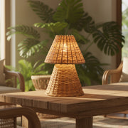 Handcrafted Rattan Wicker Table Lamp with Warm LED Glow | Natural Cane Finish | Decorative Accent Light