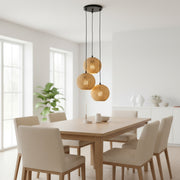 Coral Tree Triple Rattan Cluster Pendant Light – Handwoven Hanging Ceiling Lamp with Adjustable Black Cords