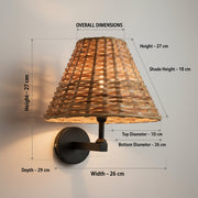 Handwoven Rattan Wall Light (Set of 2) – Matte Black Metal Arm – E14 Holder – Warm Decorative Bedside Wall Lamp