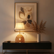 Dual-Light Rattan & Fabric Luxury Table Lamp with Brass Accent – E14 + E27