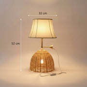 Dual-Light Rattan & Fabric Luxury Table Lamp with Brass Accent – E14 + E27