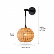Handwoven Round Rattan Wall Light with Adjustable Drop Rod | Natural Wicker Wall Lamp | Matte Black Metal Arm